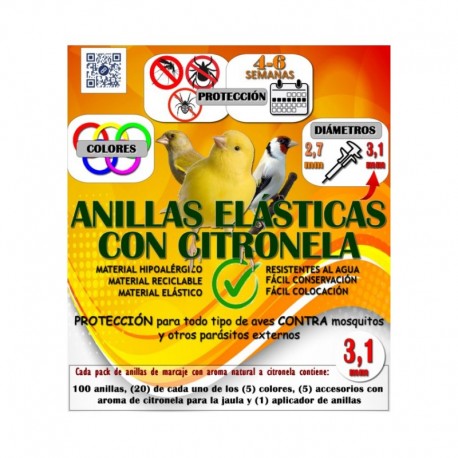 ANILLAS ELÁSTICAS CITRONELA 3.1 mml. ( anillas para marcaje con citronela moldes ave )