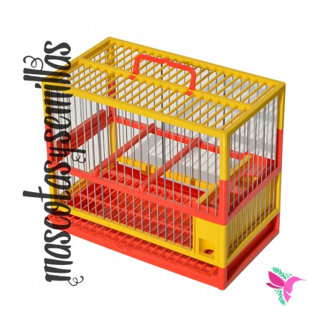 JAULA C-2 SILVESTRISMO CON CAJON EXTRAIBLE COLOR ROJO Y AMARILLO
